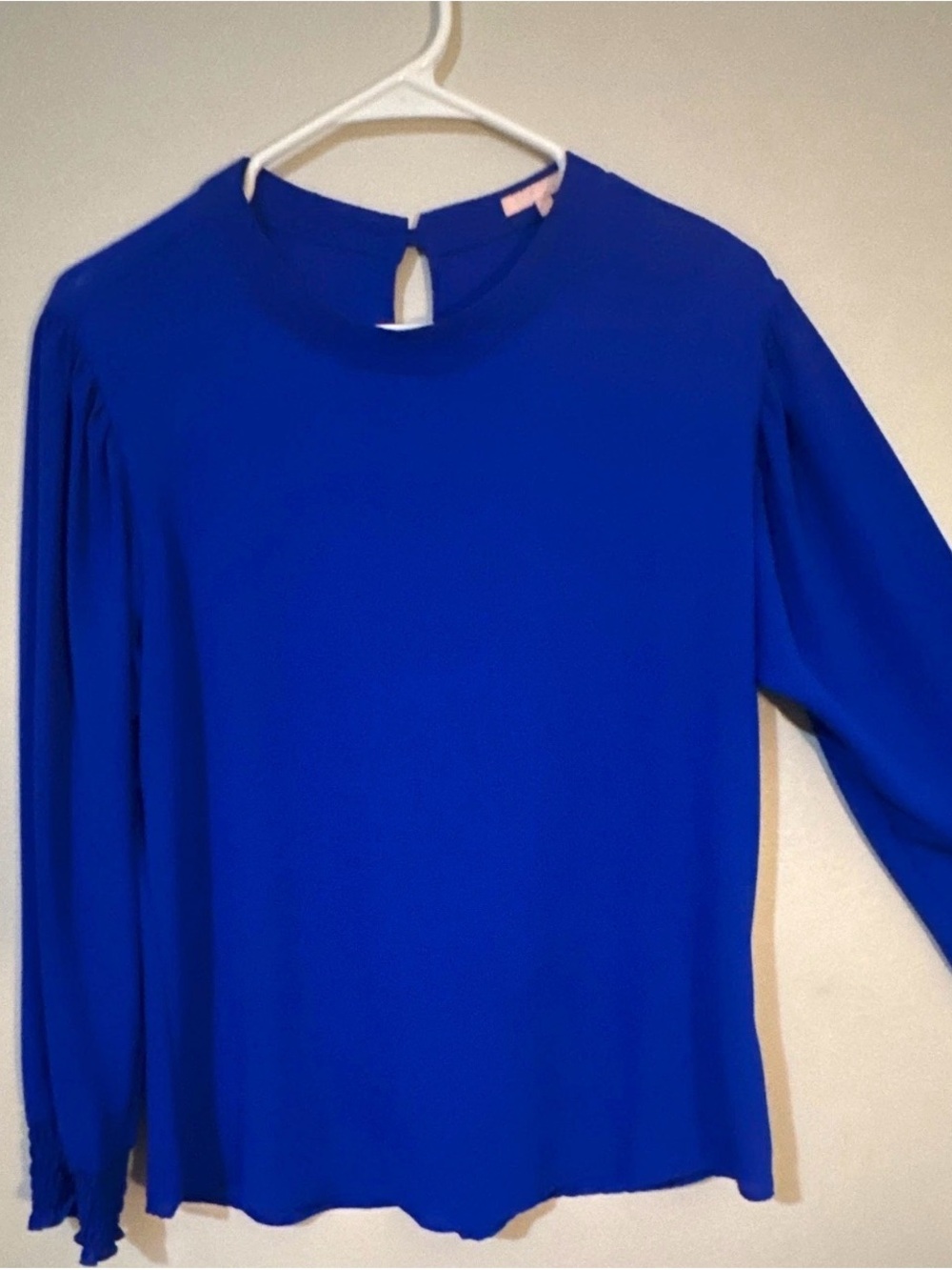 Zara Cobalt Blue Long-Sleeve Keyhole Blouse
